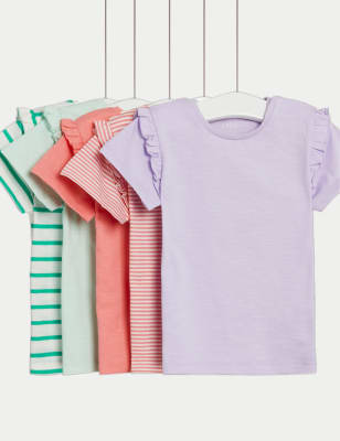 

M&S Collection Pack de 5 tops 100% algodón lisos y de rayas (0-3 años) - Multi, Multi