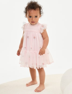 

Girls M&S Collection Floral Embroidered Tiered Occasion Dress (0-3 Yrs) - Pink, Pink