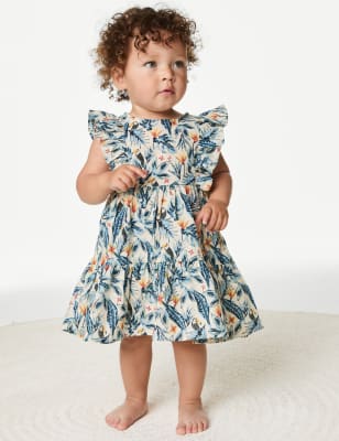 

M&S Collection Vestido 100% algodón con diseño de tucán (0-3 años) - Blue Mix, Blue Mix