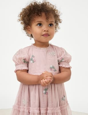 

Girls M&S Collection Floral Embroidered Tulle Dress (0-36 Mths) - Pink, Pink