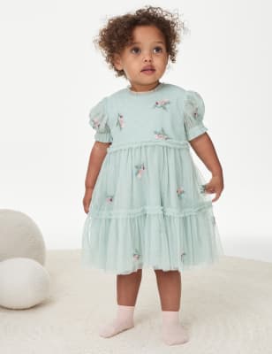 

Girls M&S Collection Floral Embroidered Tulle Dress (0-36 Mths) - Mint, Mint