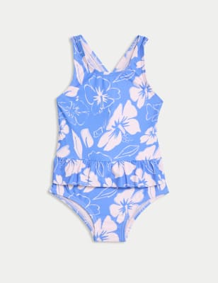 

Girls M&S Collection Floral Frill Swimsuit (0-3 Yrs) - Blue Mix, Blue Mix