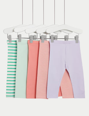 

M&S Collection 5er-Pack Leggings mit hohem Baumwollanteil, einfarbig und gestreift (0-3 J.) - Multi, Multi