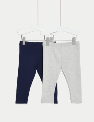 

M&S Collection 2er-Pack einfarbige Leggings mit hohem Baumwollanteil (0-3 J.) - Navy Mix, Navy Mix