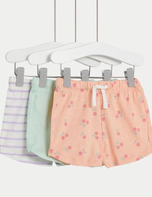 

M&S Collection Pack de 3 pantalones cortos 100% algodón con cintura elástica (0-3 años) - Multi, Multi