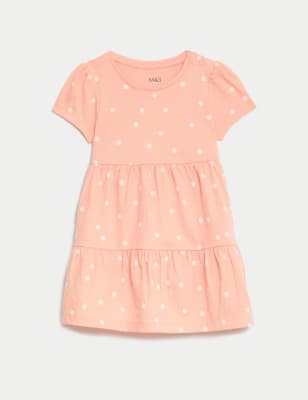 

M&S Collection Gepunktetes Kleid aus reiner Baumwolle (0-3 J.) - Coral Mix, Coral Mix
