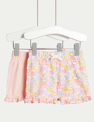 

M&S Collection 2er-Pack Shorts aus reiner Baumwolle, einfarbig und mit Blumenmuster (0-3 J.) - Multi, Multi