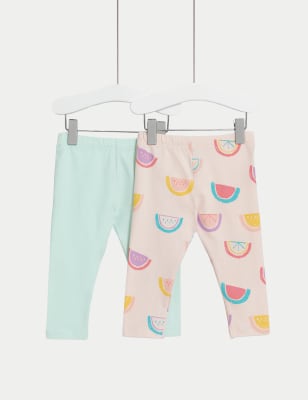 

M&S Collection Pack de 2 leggings de algodón con estampado de frutas (0-3 años) - Multi, Multi