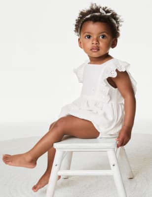 

M&S Collection 2-teiliges Outfit aus Strampelanzug und Stirnband aus reiner Baumwolle (0-3 J.) - Cream, Cream