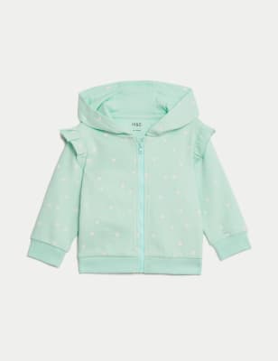 

M&S Collection Gepunkteter Hoodie mit hohem Baumwollanteil und Reißverschluss (0-3 J.) - Green Mix, Green Mix