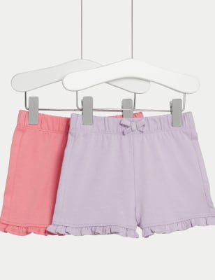 

M&S Collection Pack de 2 pantalones cortos 100% algodón con volantes (0-3 años) - Pink Mix, Pink Mix