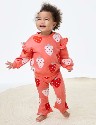 

M&S Collection 2-teiliges Outfit mit hohem Baumwollanteil und Erdbeermuster (0-3 J.) - Coral Mix, Coral Mix