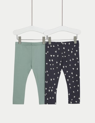 

M&S Collection 2er-Pack Leggings mit hohem Baumwollanteil und Herzmotiv (0-3 J.) - Charcoal Mix, Charcoal Mix