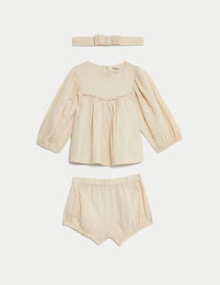 

Girls M&S Collection 3pc Cotton Rich Outfit (0-3 Yrs) - Neutral, Neutral