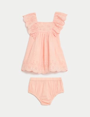 

Girls M&S Collection 2pc Pure Cotton Dress Outfit (0-3 Yrs) - Coral, Coral