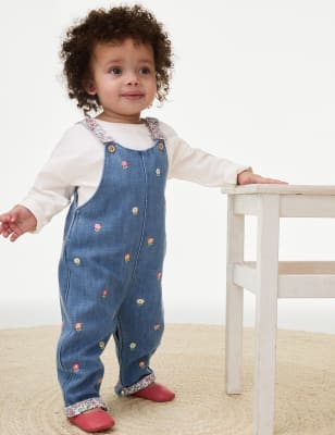 

M&S Collection 2-teiliges geblümtes Outfit mit hohem Baumwollanteil (2-3 Jahre) - Denim, Denim