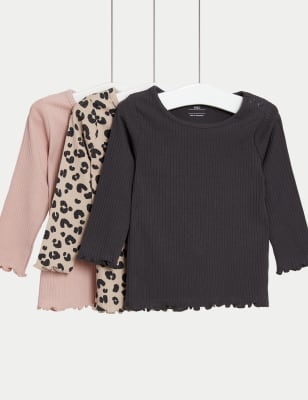 

M&S Collection Pack de 3 tops de algodón con estampado de leopardo y lisos (0-3 años) - Pink Mix, Pink Mix