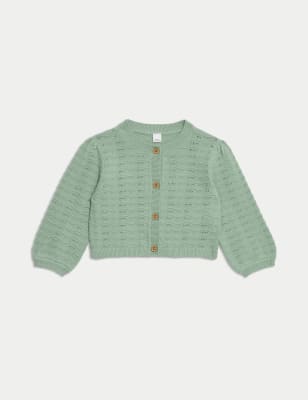 

Girls M&S Collection Pure Cotton Pointelle Cardigan (0-3 Yrs) - Green, Green