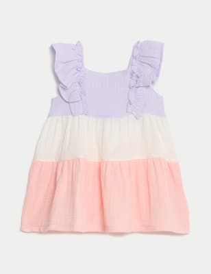 

Girls M&S Collection Pure Cotton Colour Block Frill Dress (0-3 Yrs) - Pink Mix, Pink Mix