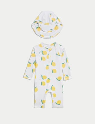 

Girls M&S Collection 2pc Sunsafe Lemon Print Swimsuit & Hat Set (0-3 Yrs) - Ecru Mix, Ecru Mix