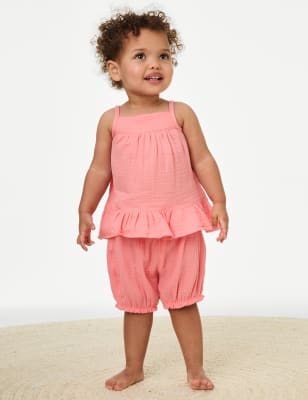 

M&S Collection 2-teiliges Outfit aus Oberteil und Shorts aus reiner Baumwolle (0-3 J.) - Coral, Coral