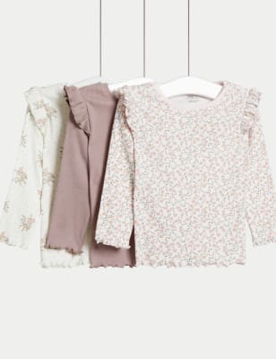 

Girls M&S Collection 3pk Cotton Rich Ruffled Tops (0-36 Mths) - Pink Mix, Pink Mix