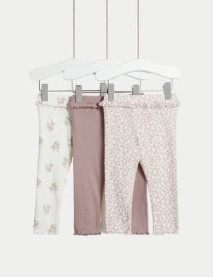 

M&S Collection 3er-Pack geblümte Leggings mit hohem Baumwollanteil (0-36 Monate) - Pink Mix, Pink Mix