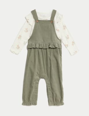 

Girls M&S Collection 2pc Pure Cotton Cord Dungaree Outfit (0-3 Yrs) - Khaki, Khaki