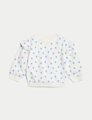

M&S Collection Sudadera floral de algodón (0-3 años) - Blue Mix, Blue Mix
