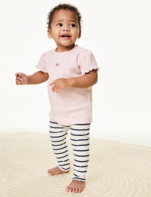 

M&S Collection Gestreiftes Outfit mit hohem Baumwollanteil (0-3 J.) - Pink Mix, Pink Mix