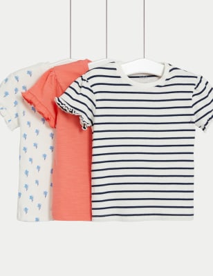 

M&S Collection Pack de 3 tops florales y de rayas 100% algodón (0-3 años) - Multi, Multi