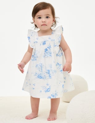 

M&S Collection Vestido floral con volantes 100% algodón (0-3 años) - Blue Mix, Blue Mix