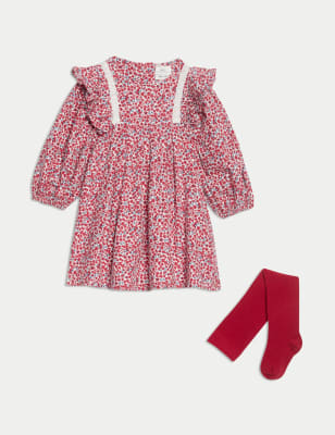 

M&S Collection 2-teiliges Set Kleid mit lustigem Blumenmuster und Strumpfhose (0-3 J.) - Red Mix, Red Mix