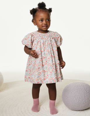 

M&S Collection Geblümtes Kleid aus reiner Baumwolle (0-3 Jahre) - Red Mix, Red Mix