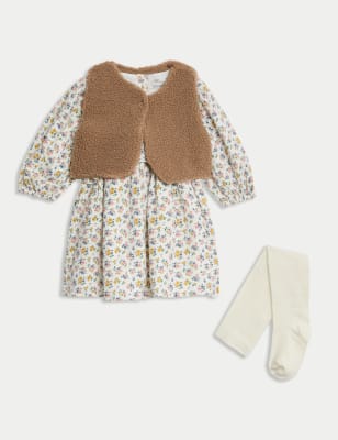 

Girls M&S Collection 3pc Cotton Rich Floral Dress Gilet and Tights (0-3 Yrs) - Neutral, Neutral