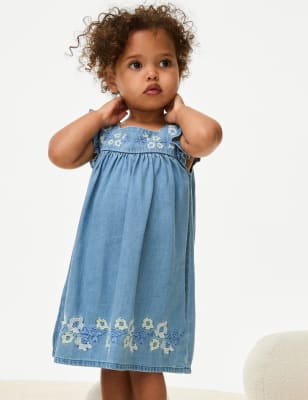 

Girls M&S Collection Cotton Rich Embroidered Dress (0-3 Yrs) - Denim, Denim