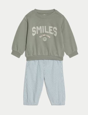 

Girls M&S Collection 2pc Cotton Rich Smiles Top & Bottom Outfit (0-3 Yrs) - Green Mix, Green Mix