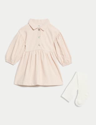 

Girls M&S Collection 2pc Cotton Rich Striped Dress with Tights (0-3 Yrs), Pink Mix