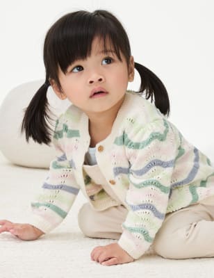 

Girls M&S Collection Pure Cotton Striped Pointelle Cardigan (0-3 Yrs) - Multi, Multi