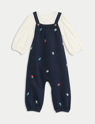 

Girls M&S Collection 2pc Cotton Rich Floral Dungarees Outfit (0-3 Yrs) - Navy, Navy