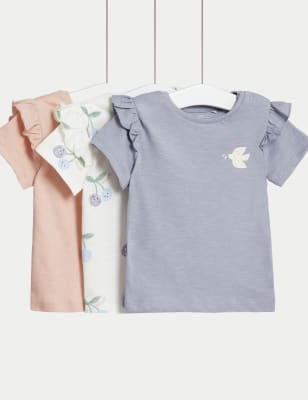 

M&S Collection 3er-Pack T-Shirts aus reiner Baumwolle mit gerüschten Ärmeln (0-3 J.) - Multi, Multi