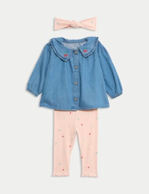 

Girls M&S Collection 3pc Cotton Rich Top & Bottom Outfit (0 Mths-6 Yrs) - Denim, Denim