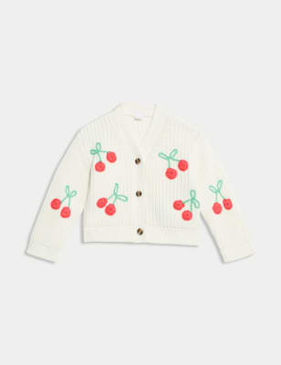 

Girls M&S Collection Pure Cotton Knitted Cherry Cardigan (0-6 Yrs), Cream