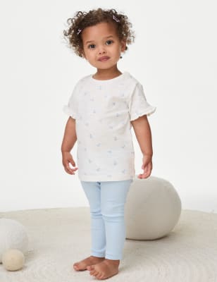 

M&S Collection Conjunto de 2 piezas floral de parte de arriba y parte de abajo de algodón (0-3 años) - Ice Blue, Ice Blue