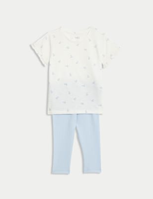 

Girls M&S Collection 2pc Cotton Rich Floral Top & Bottom Outfit (0-3 Yrs) - Ice Blue, Ice Blue