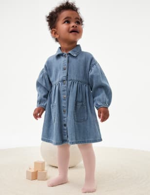 

Girls M&S Collection 2pc Denim Dress with Tights (0-6 Yrs), Blue Denim