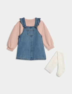 

Girls M&S Collection 3pc Cotton Rich Denim Pinnie Outfit (0-3 Yrs), Denim