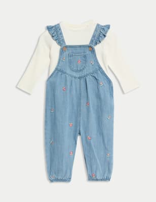 

M&S Collection Conjunto de 2 piezas de peto de algodón bordados (0-3 años) - Denim, Denim