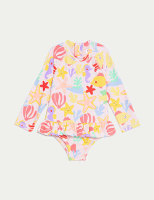 

M&S Collection Langärmeliger Badeanzug mit Meeresmotiv (0-3 J.) - Multi, Multi