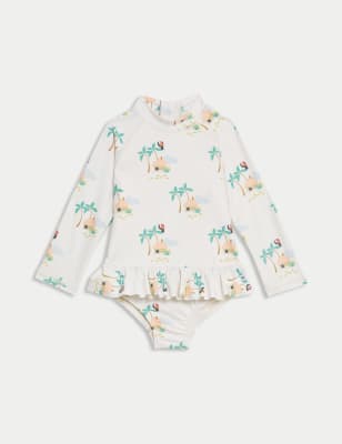 

Girls M&S Collection Palm Tree Long Sleeve Swimsuit (0-3 Yrs) - Cream Mix, Cream Mix